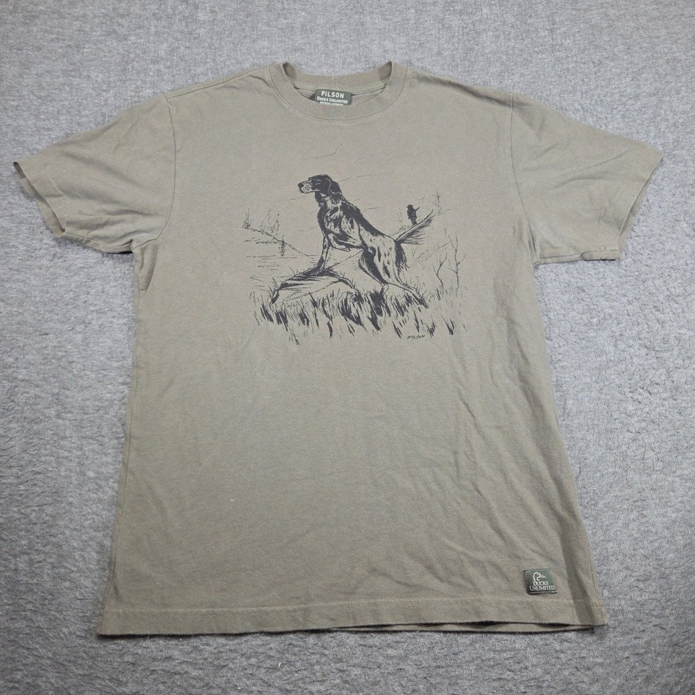Filson Ducks Unlimited T Shirt Mens Medium Green Graphic Dog Made in USA Hunting